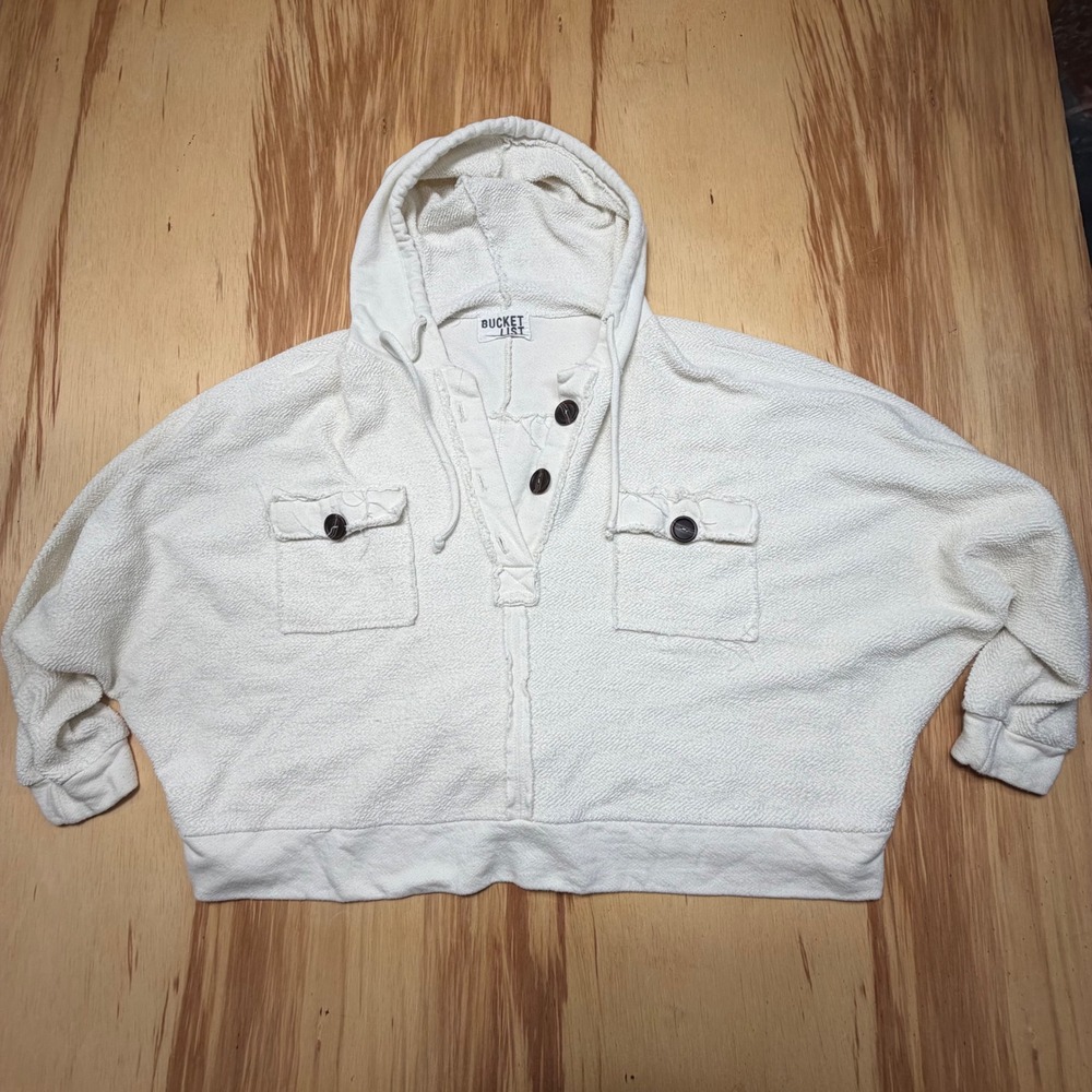 Bucket‎ List Cream Textured Cropped Hoodie Top Women's One Size